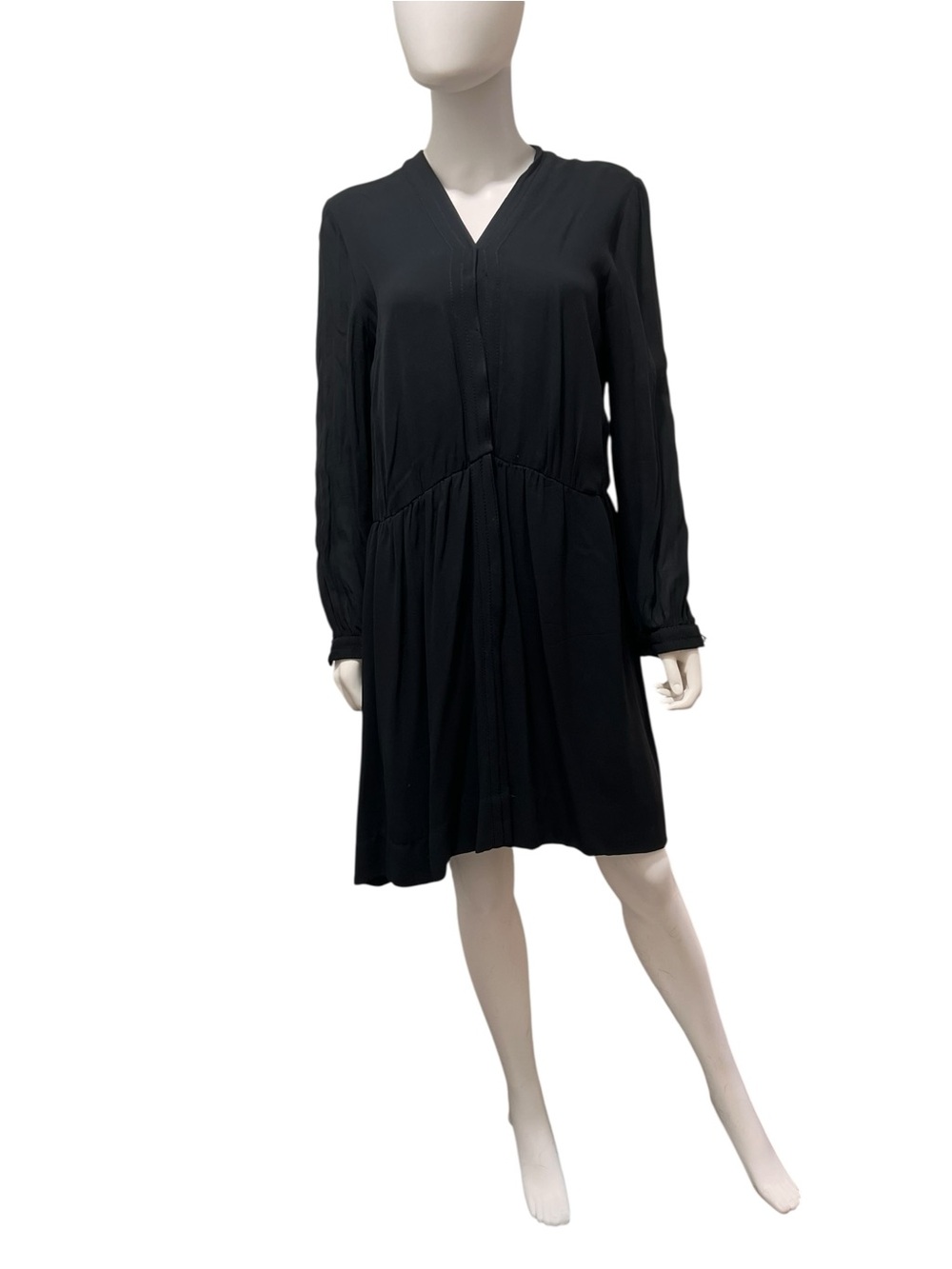 CHANEL- Vintage Black Long-Sleeve V-Neck Dress, Size M, midi, minimalism